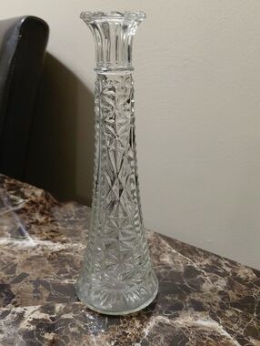 Vintage Anchor Hocking 9" Stars & Bars Clear Glass Bud Vase